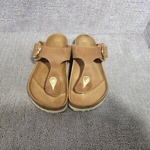 Birkenstock Tan Sandals with Gold Accents